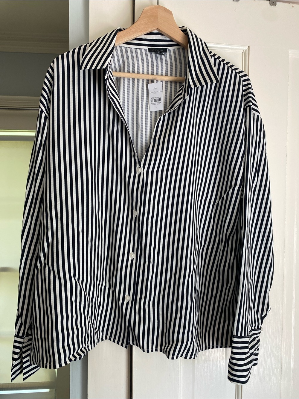 Ann Taylor Factory Black and White Striped Button-Front Shirt